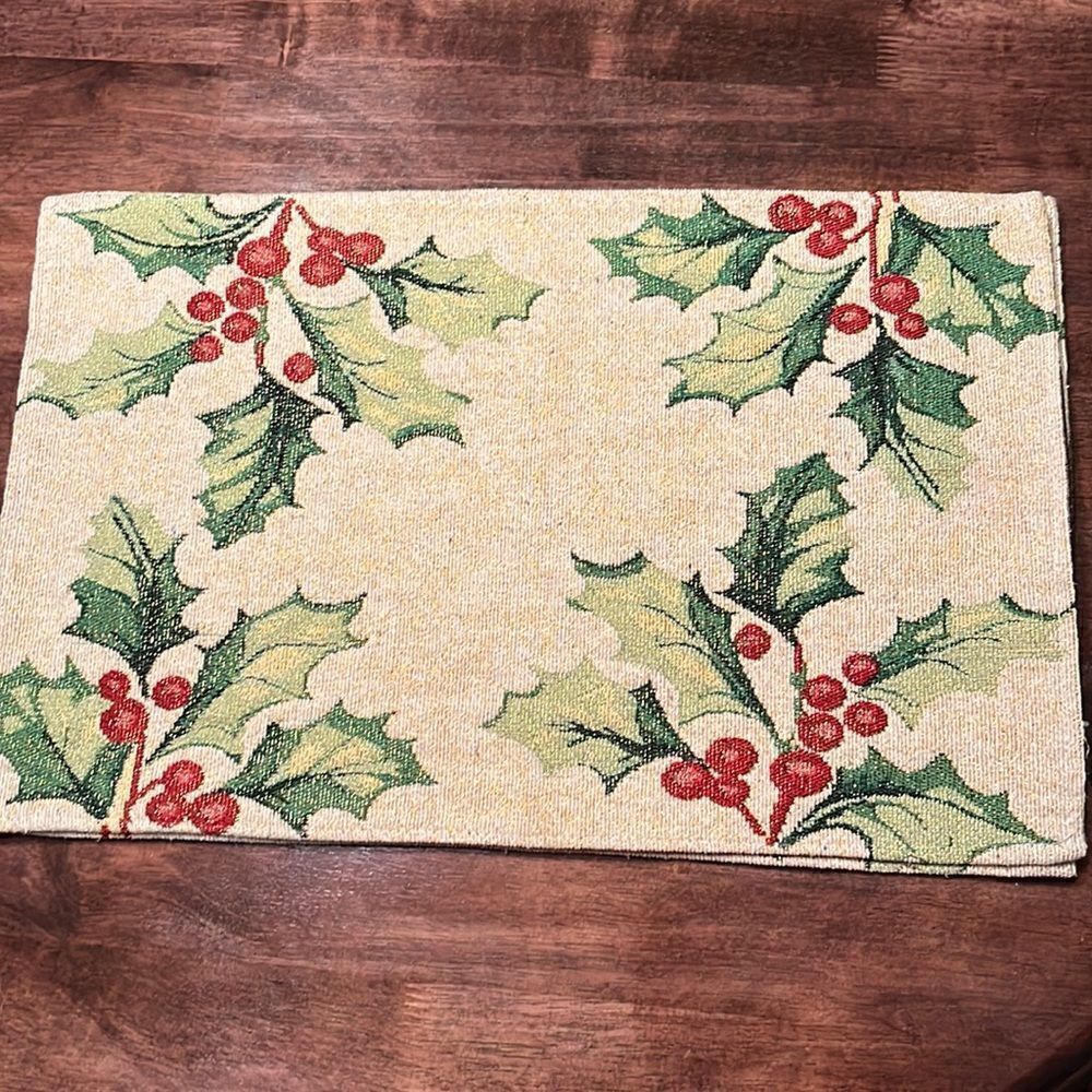 Set of 2 Christmas Holly Tapestry Table Placemats